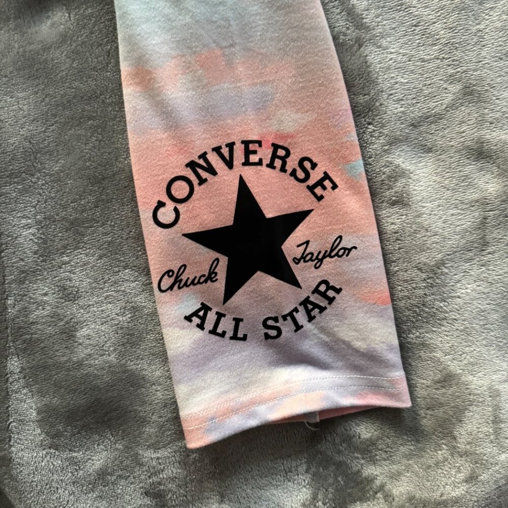 Converse High Rise Printed Legging Aqua Mist w/ Long Sleeve Lilac Logo Tee Sz XL - Picture 13 of 14